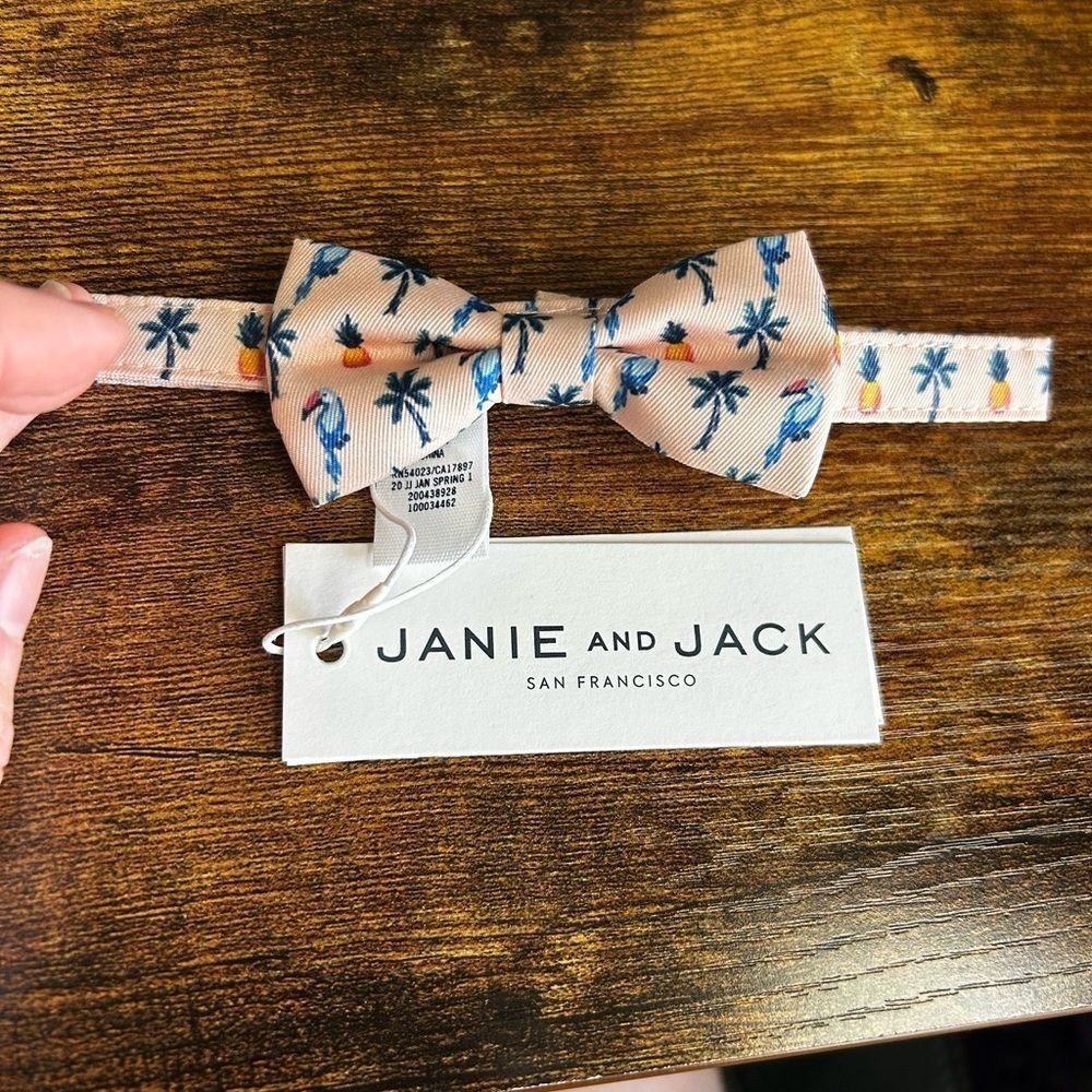 Janie and Jack Cream Bow Tie with Blue and Orange Palm Tree Print